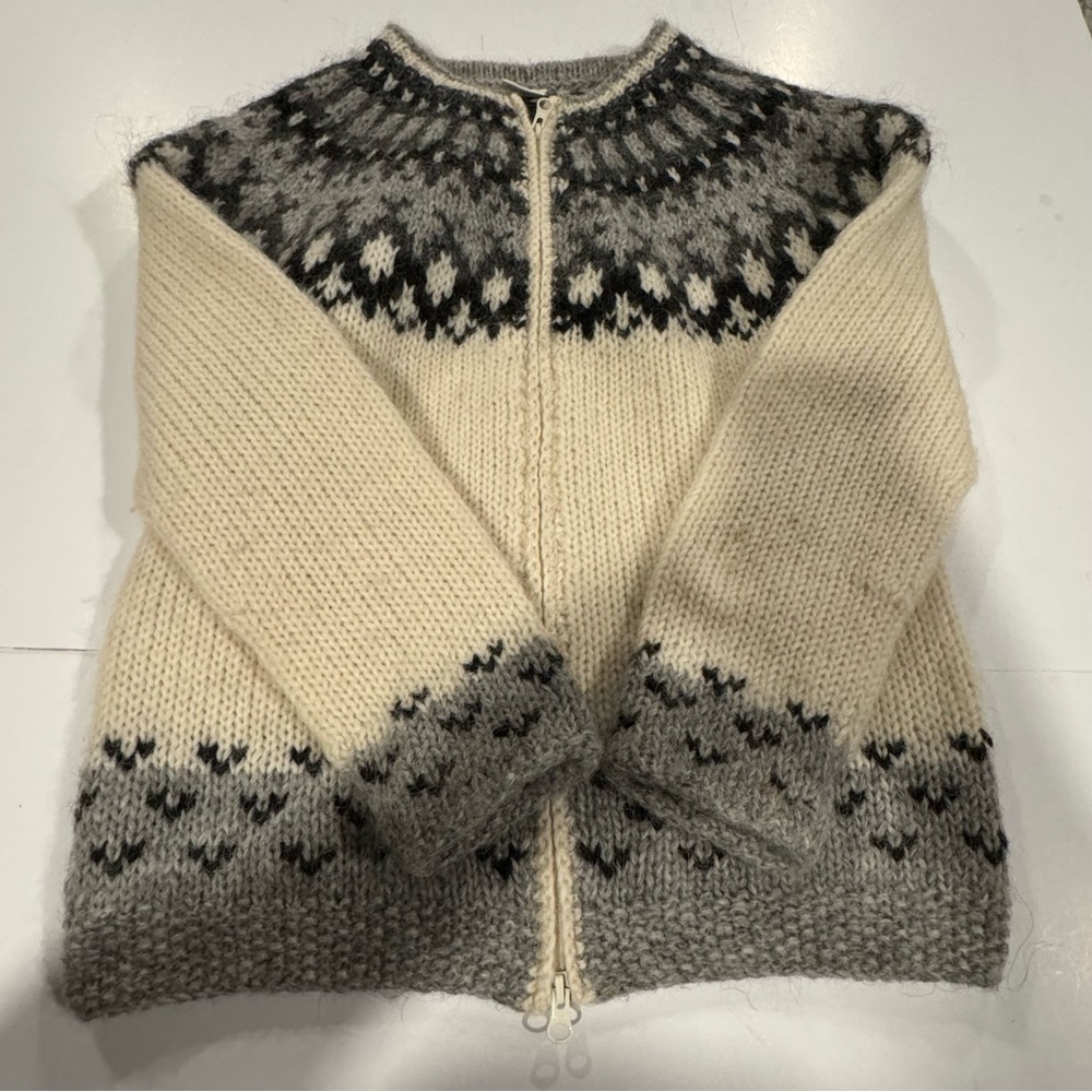 Nordic Store Hand Knit Fair Aisle Icelandic Wool Sweater Cardigan Size XS